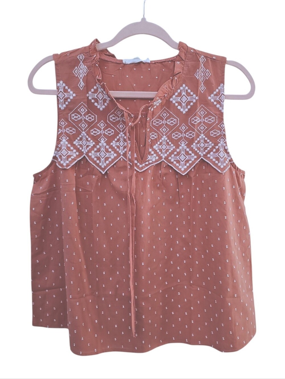 Anthropologie Mine Womens Embroidered  Pink Top Size S New Sleeveless
